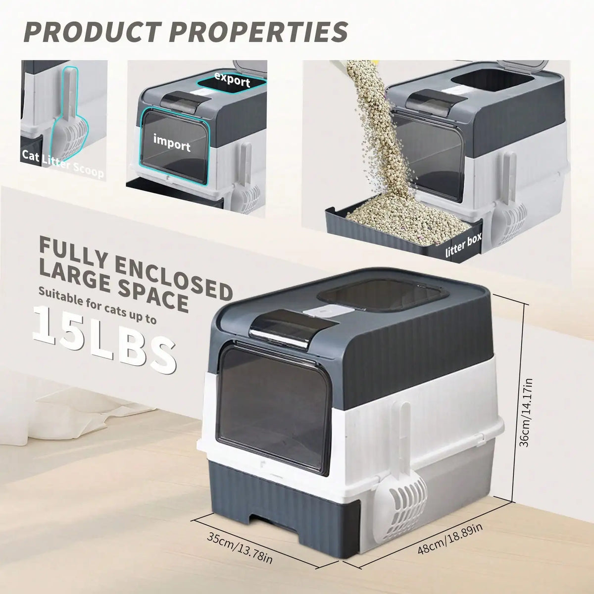 Fully Enclosed Cat Litter Box with Top Entry & Drawer, Extra Large Odor-Proof Splash-Proof Litter Pan, High Capacity Anti-Leak Cat Toilet for Multiple Cats