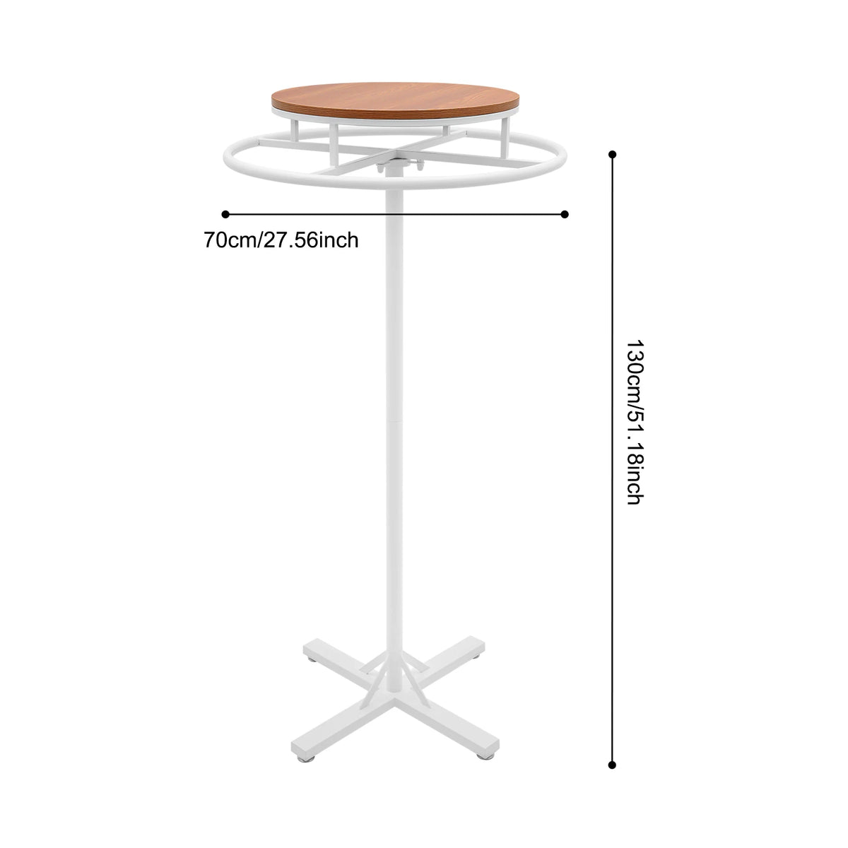 Round Clothing Display Rack 70cm Diameter, Floor-Standing Rotating Garment Rack with Solid Wood Top Shelf, 360° Swivel Heavy Duty Display Stand for Boutique Retail Store, White