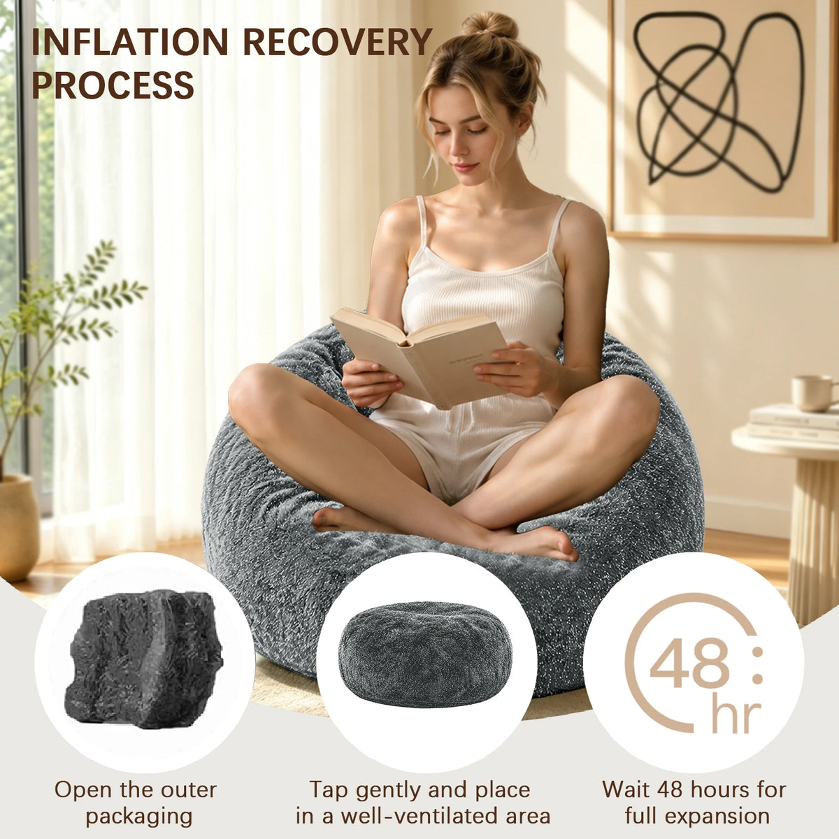 Fluffy Faux Fur Bean Bag Chair With Rebound Memory Foam