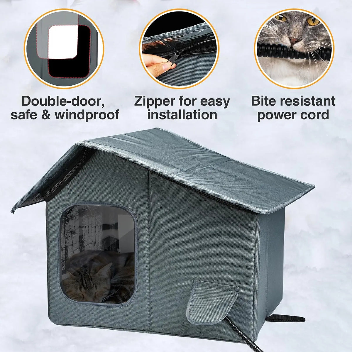 Mewtogo Weatherproof Outdoor Heated Cat House with Thermostatic Heating Pad