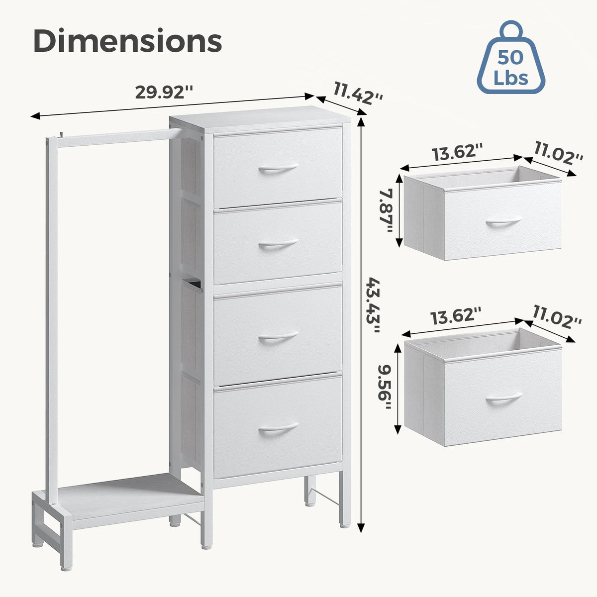 MCQ 4 Drawers Fabric Cabinet with Hanging Rack Living Room Beside Nightstand Dresser Tables with Clothes Rack Storage Closet Chest Clothes Display Of Furniture