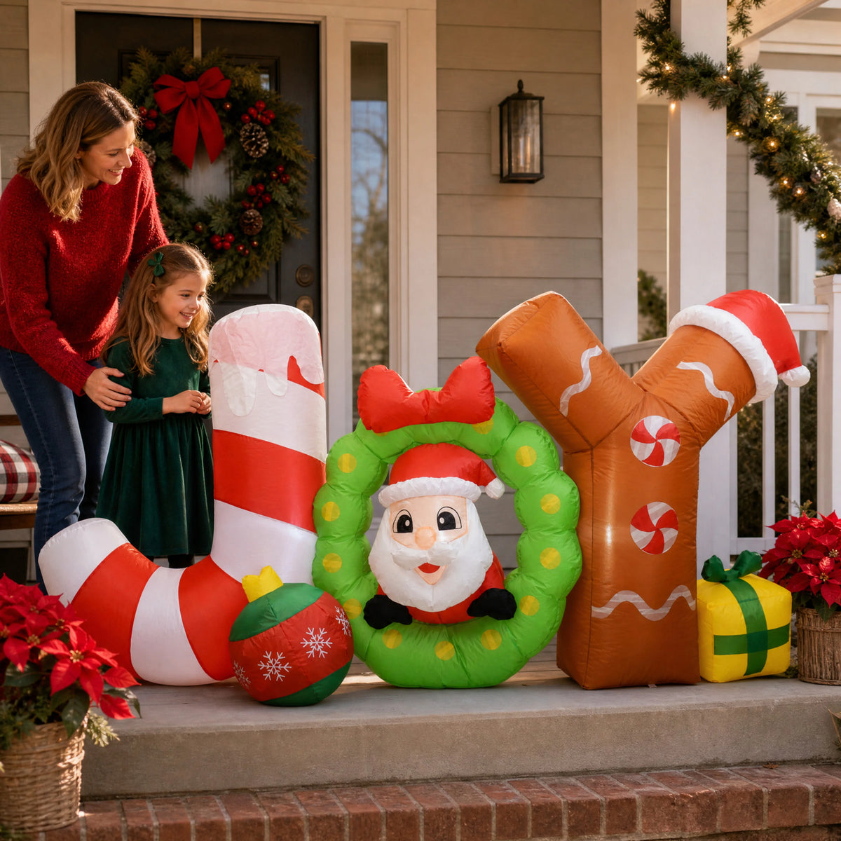 6ft Giant Lighted Christmas Inflatable JOY Sign Outdoor Decoration Waterproof Polyester Taffeta Blow Up Yard Prop Holiday Party Lawn Festival Display Winter Garden Xmas Ornament Large Exterior Event Landscape Home Outside New