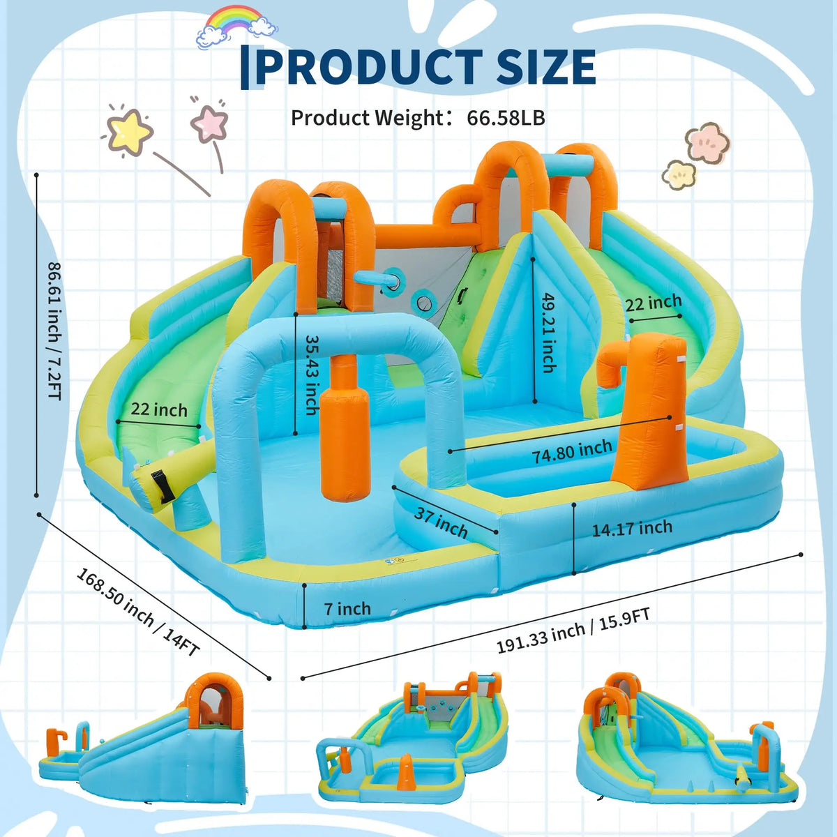 HiMISS 10-in-1 Inflatable Bounce House With Water Slide For Kids