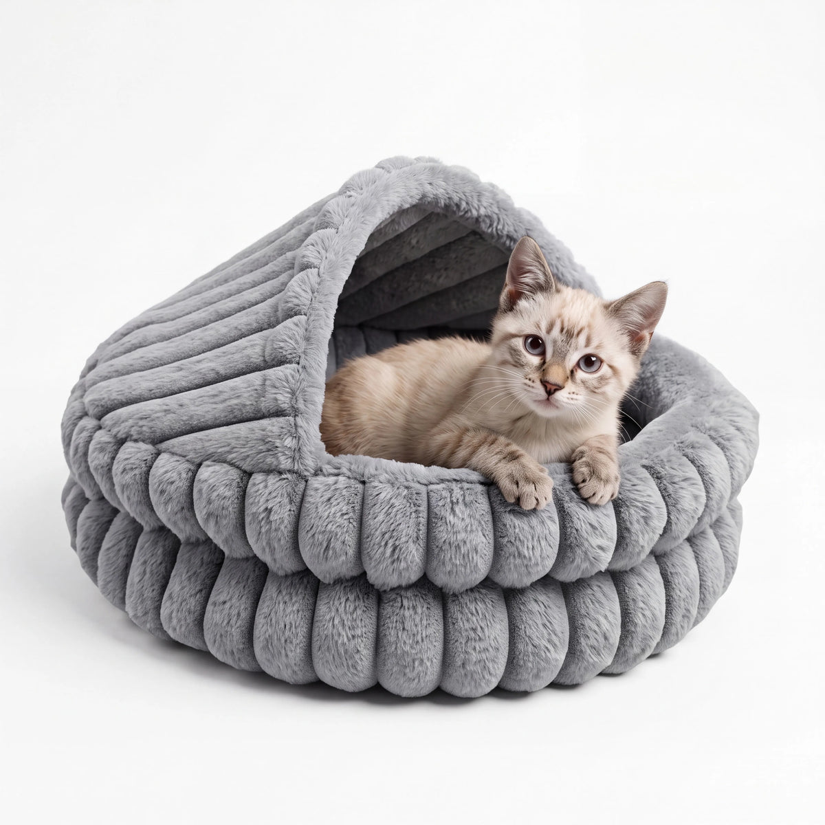Soft Hooded Cat Cave Bed – Round Enclosed Self-Warming Hideaway for Indoor Cats & Small Dogs, Machine Washable with Non-Slip Bottom