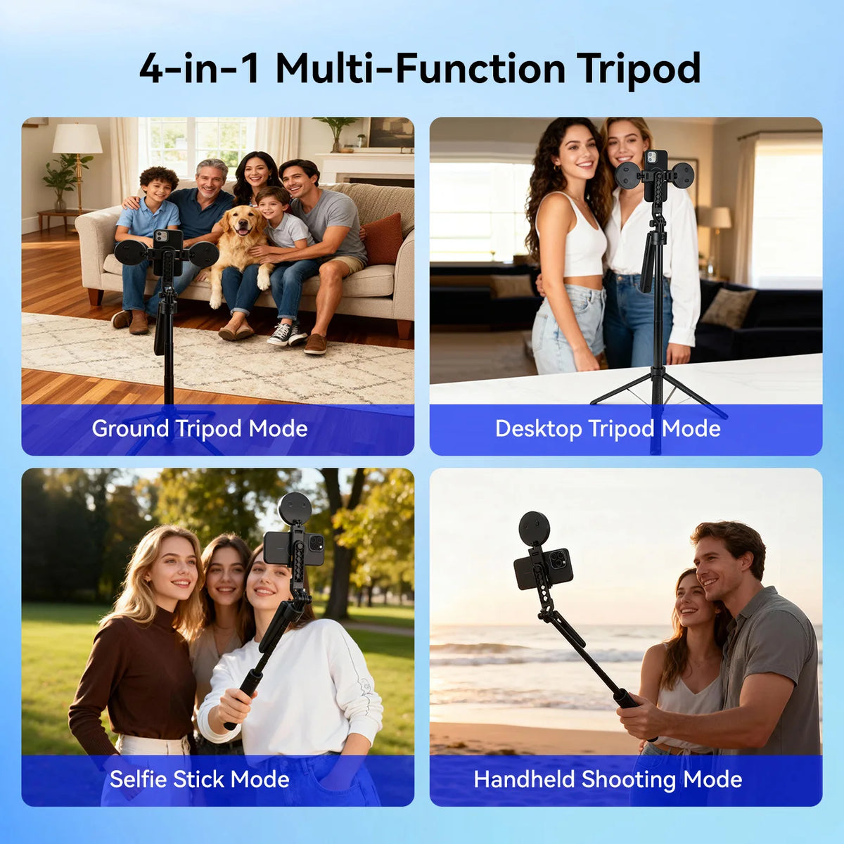 2025 New AI Selfie Stick Tripod, 360° Face Tracking. Multi-func Phone Mount W/ Remote & Fill Light, Adjustable Height, Sturdy Base. Compatible W/ IPhone & Android, For YouTube Recording & Travel Photography. Sleek Metal Fini