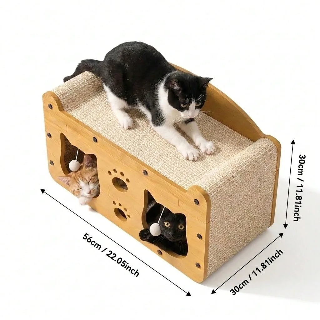 Double Layer Cat Scratching Board, Vertical Cat Scratcher for Claw Care, Durable Non-Corrugated Woven Cat House Villa with Scratch Pad, Furniture Protection for Cats, Cat Toy and Cat Nest for Home