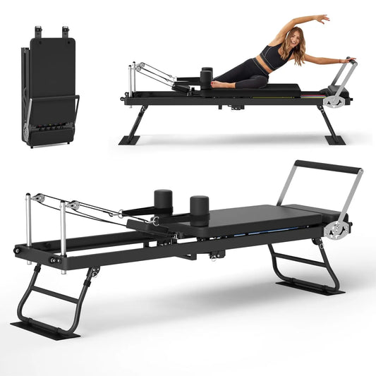 Foldable Pilates Reformer Machine With Adjustable Resistance Bands