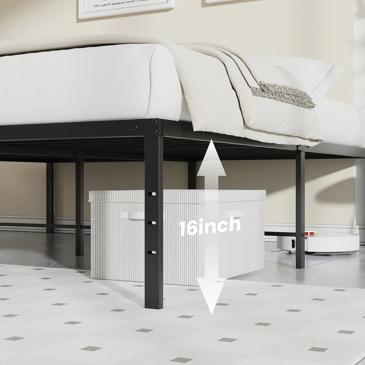 MCQ 16 Inch Platform Bed Frame Full Size Metal Platform with Storage Sturdy Steel Slat Support Bedroom Bed Heavy Capacity