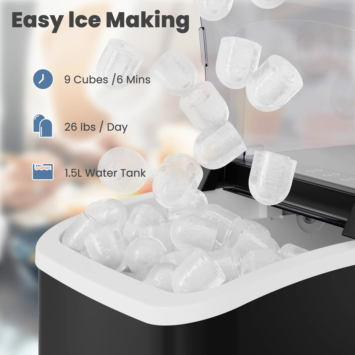 JHK Portable Countertop Ice Maker With Self Cleaning Function