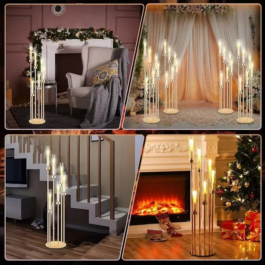 Metal Floor Candlestick Holders With LED Candles For Event Decor