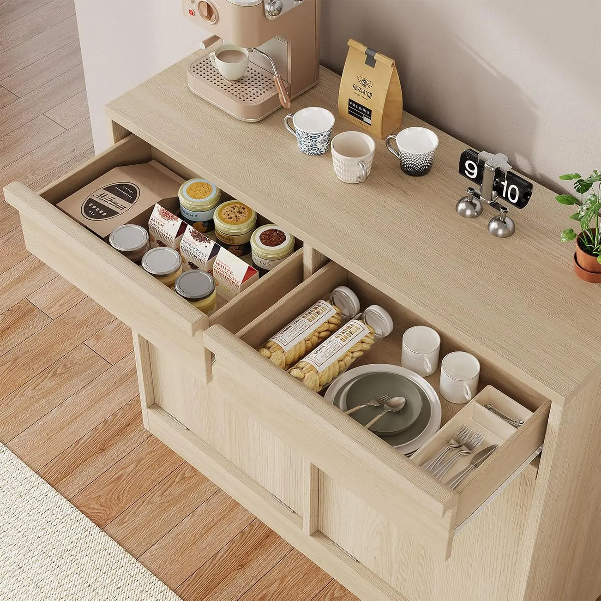 HiMISS Double Tilt Out Trash Cabinet With Hidden Storage