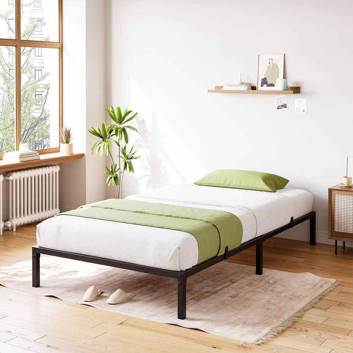 Twin/Full/Queen Size Metal Platform Bed Frame, Noise Free Anti-sliding Metal Slats, Heavy Duty Mattress Foundation with under Storage Space, 1000LBS Capacity, No Box Spring Needed
