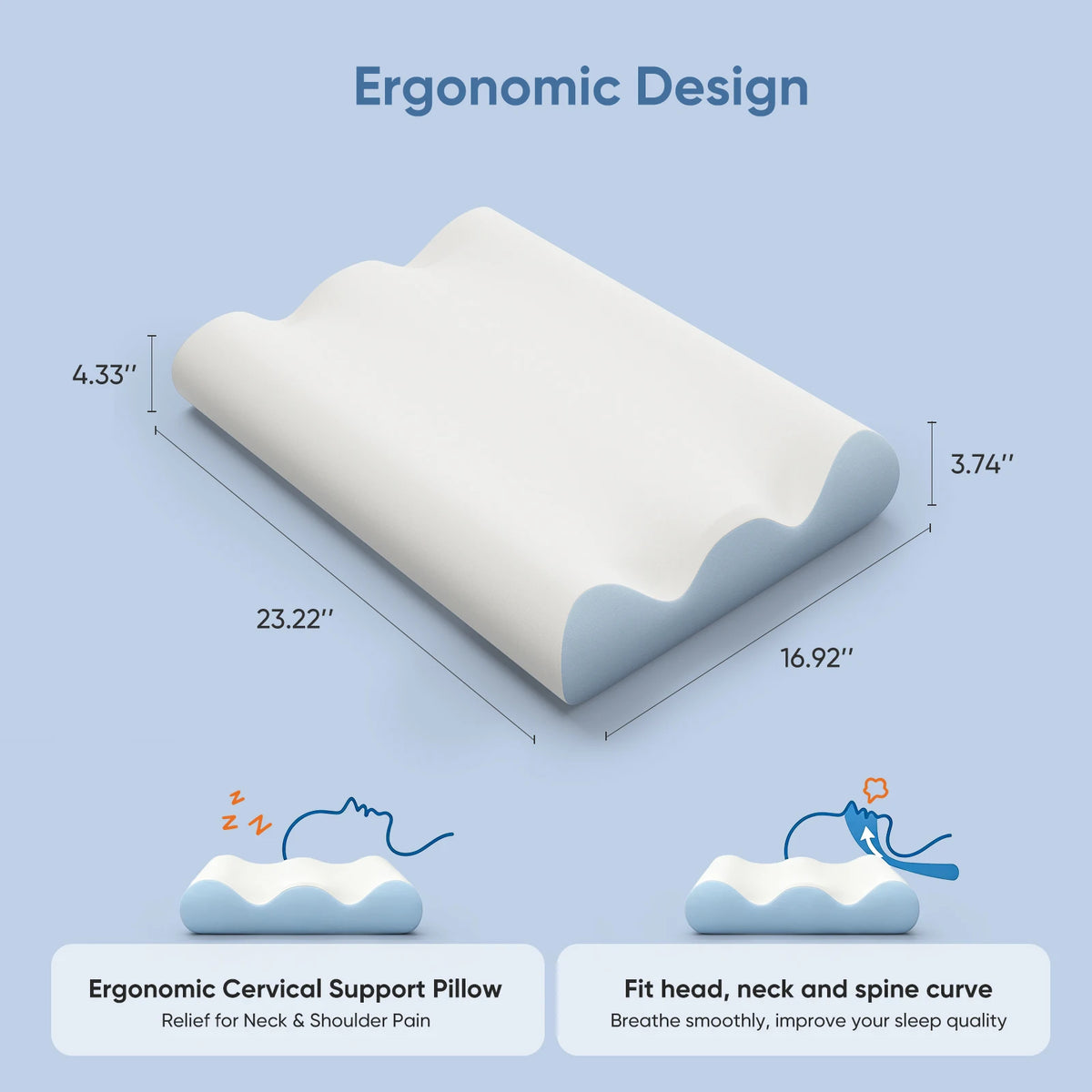 MCQ Memory Foam Cervical Pillow With Cooling Breathable Cover Ergonomic Neck Pillow Comfort Removable Washable Cover Design For Home Bedroom