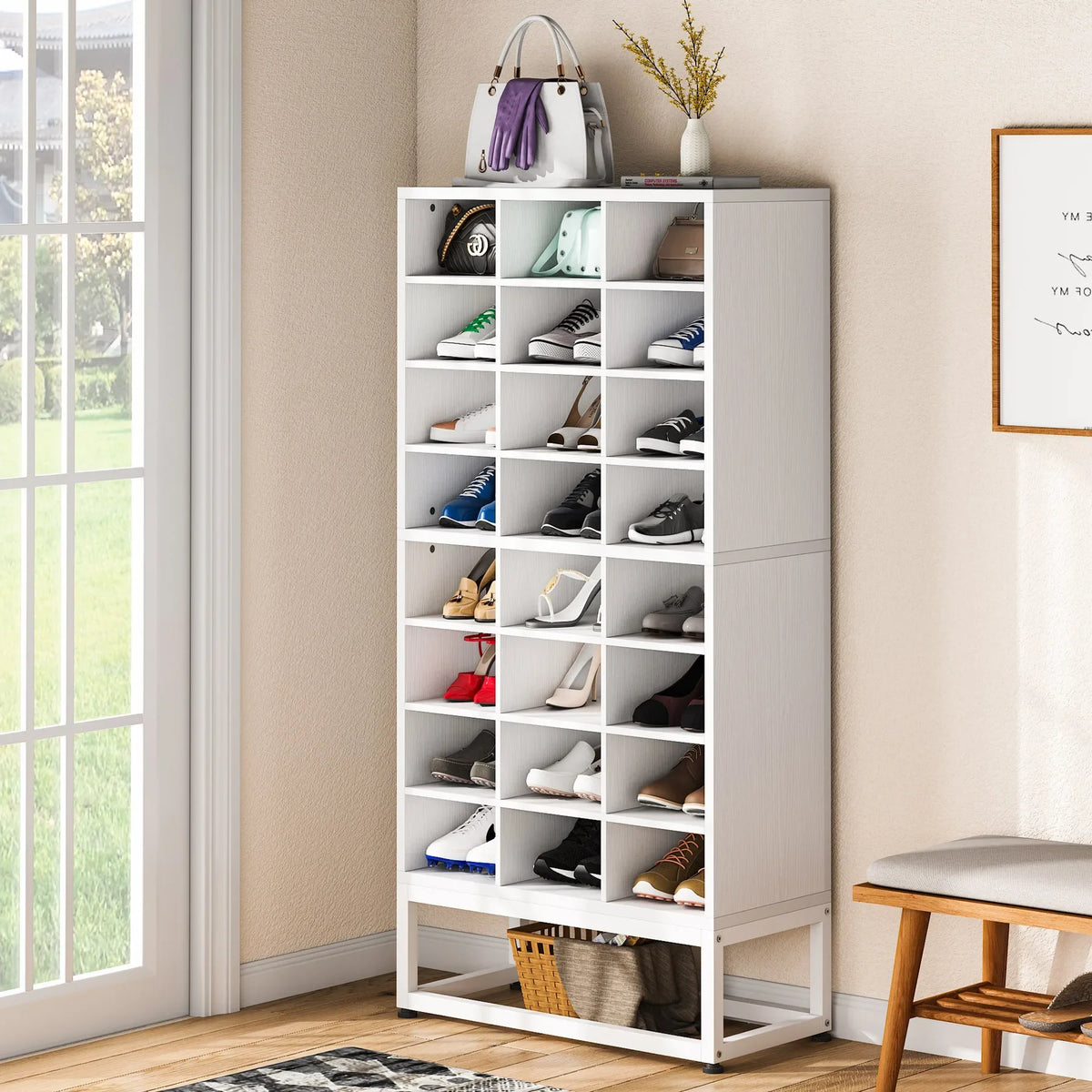 Tribesigns Wooden Shoe Cabinet With Display Storage Shelf