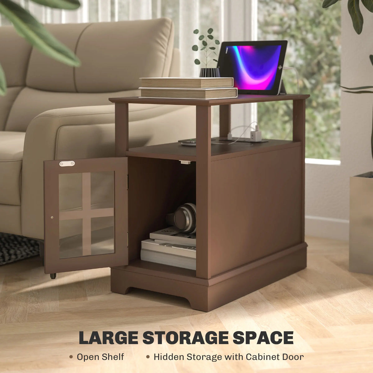 HOMCOM End Table With Charging Station USB Ports And Storage