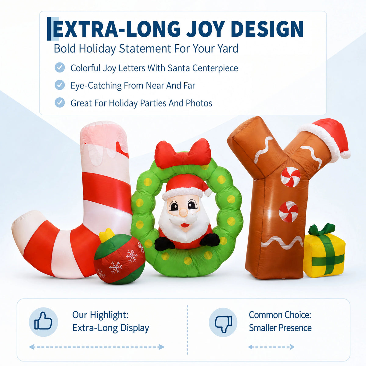 6ft Giant Lighted Christmas Inflatable JOY Sign Outdoor Decoration Waterproof Polyester Taffeta Blow Up Yard Prop Holiday Party Lawn Festival Display Winter Garden Xmas Ornament Large Exterior Event Landscape Home Outside New