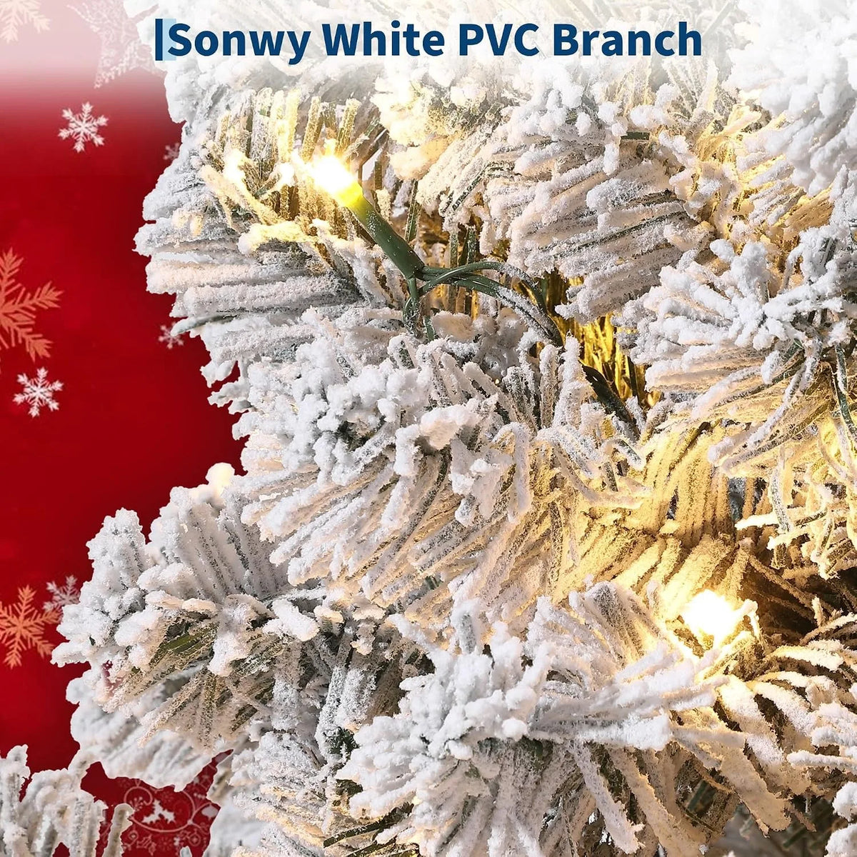 Snow Flocked Pre Lit Artificial Christmas Tree with 400 Built In Lights 6 FT or 7.5 FT PVC Branch Tips Hinged Design Flame Retardant Material Sturdy Base Indoor Xmas Decor