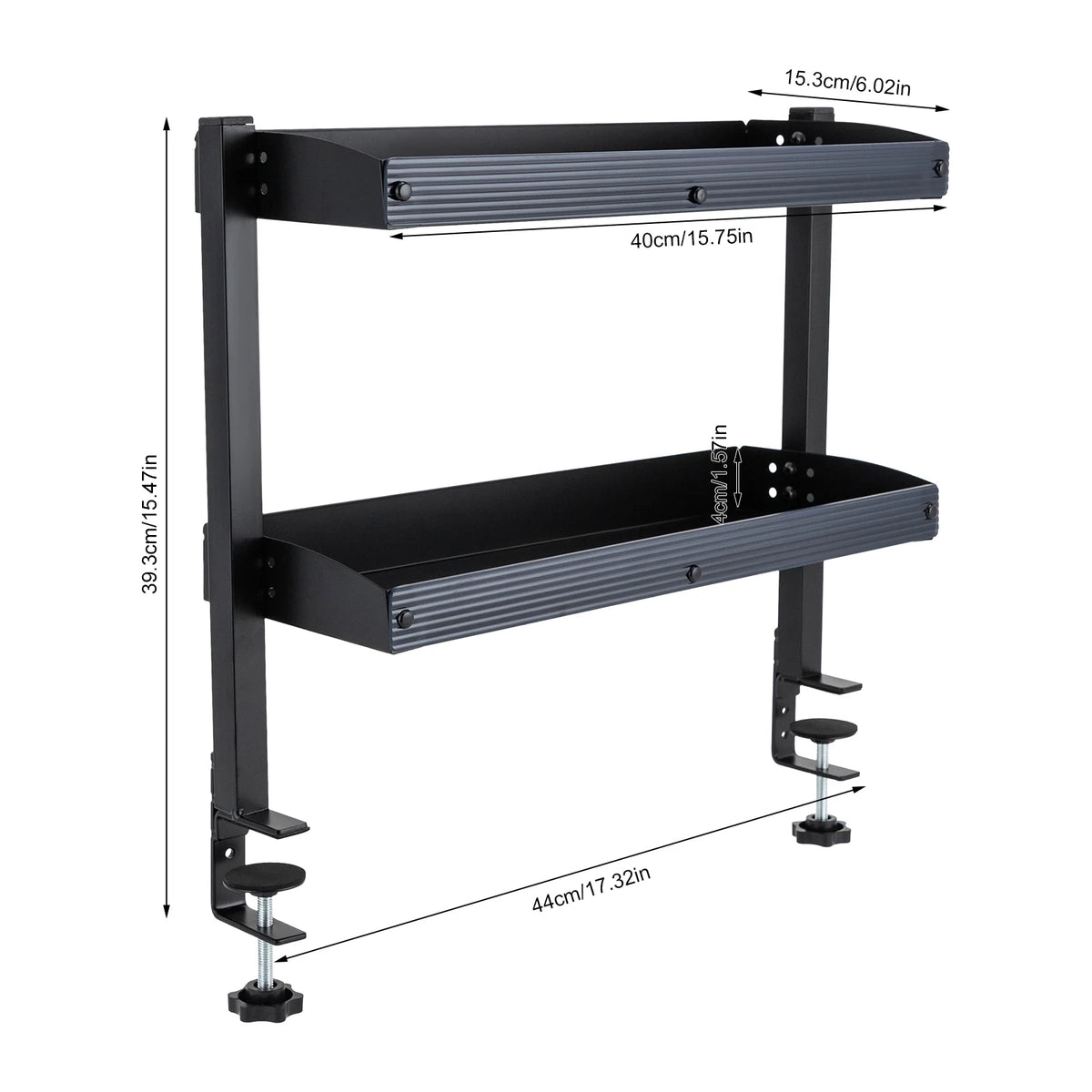 Clamp-on Desk Shelf, 2-Tier, Above or Under Table Corner Shelves Organizer, Black