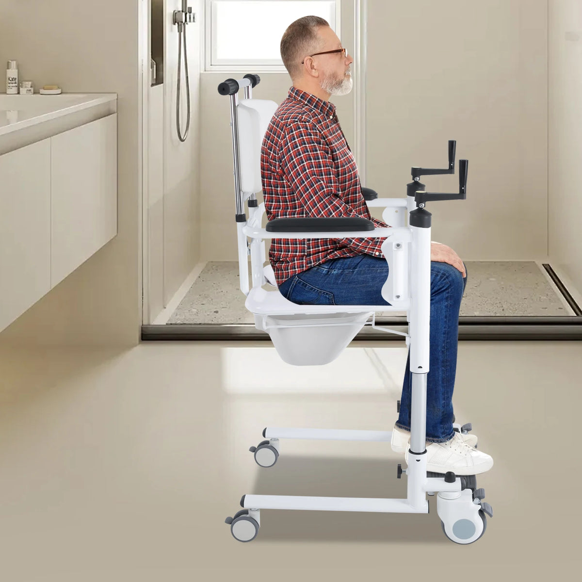 Multifunctional Patient Lift Transfer Chair With Shower Commode