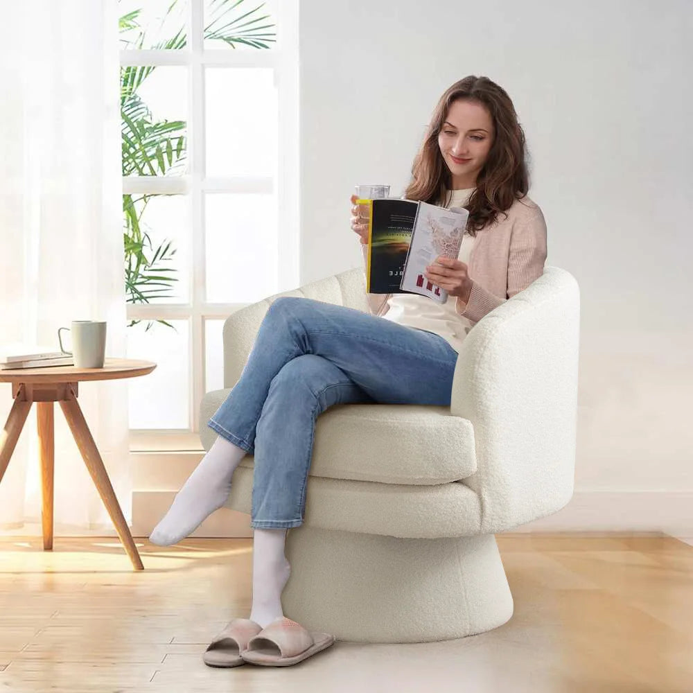 EBELLO Modern Swivel Accent Barrel Chair With Curved Back