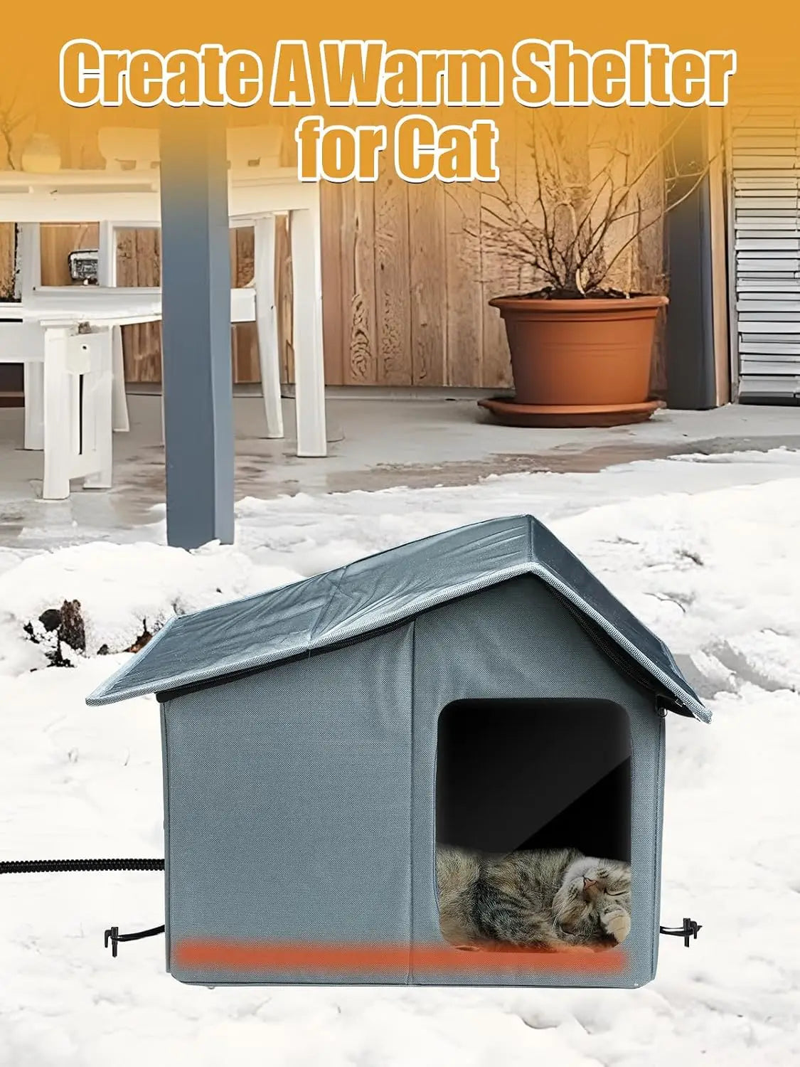 Mewtogo Weatherproof Outdoor Heated Cat House with Thermostatic Heating Pad