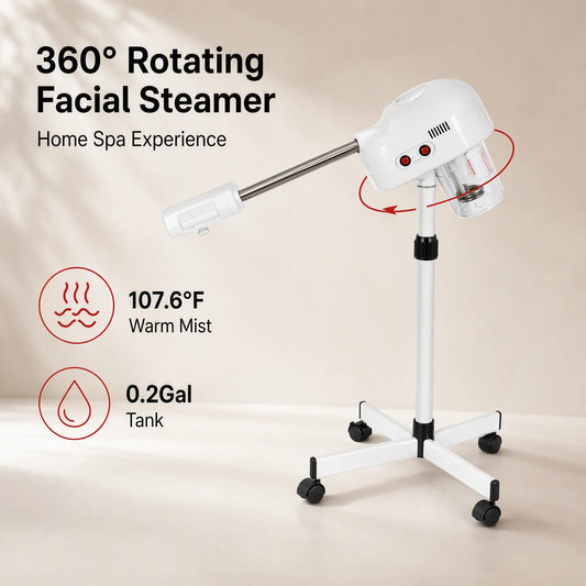 360 °   Rotating Facial Steamer – Ozone Ionic Warm Mist – Adjustable Height 44-52" – 0.2Gal Tank – Home Spa – 110V Us Plug – White