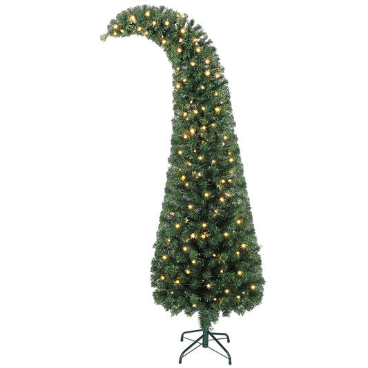 HOMCOM 6 ft Prelit Whimsical Christmas Tree, Slim High Mountain Fir Holiday Decor with 200 Warm White LEDs and 8 Modes, Xmas Tree with 493 Tips and Metal Stand for Home Office, Green