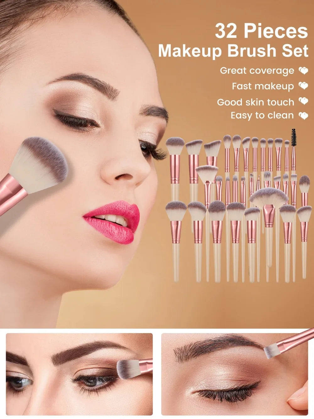 Complete Makeup Brush Set With Sponges And Powder Puffs