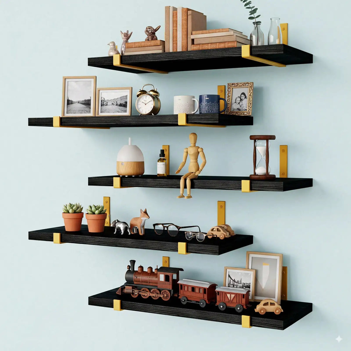 5/10Pcs Floating Shelves, 4.7 Inch Wide Wall Shelves with Invisible Brackets, Rustic Wood Storage Racks for Bedroom, Living Room, Kitchen, Bathroom