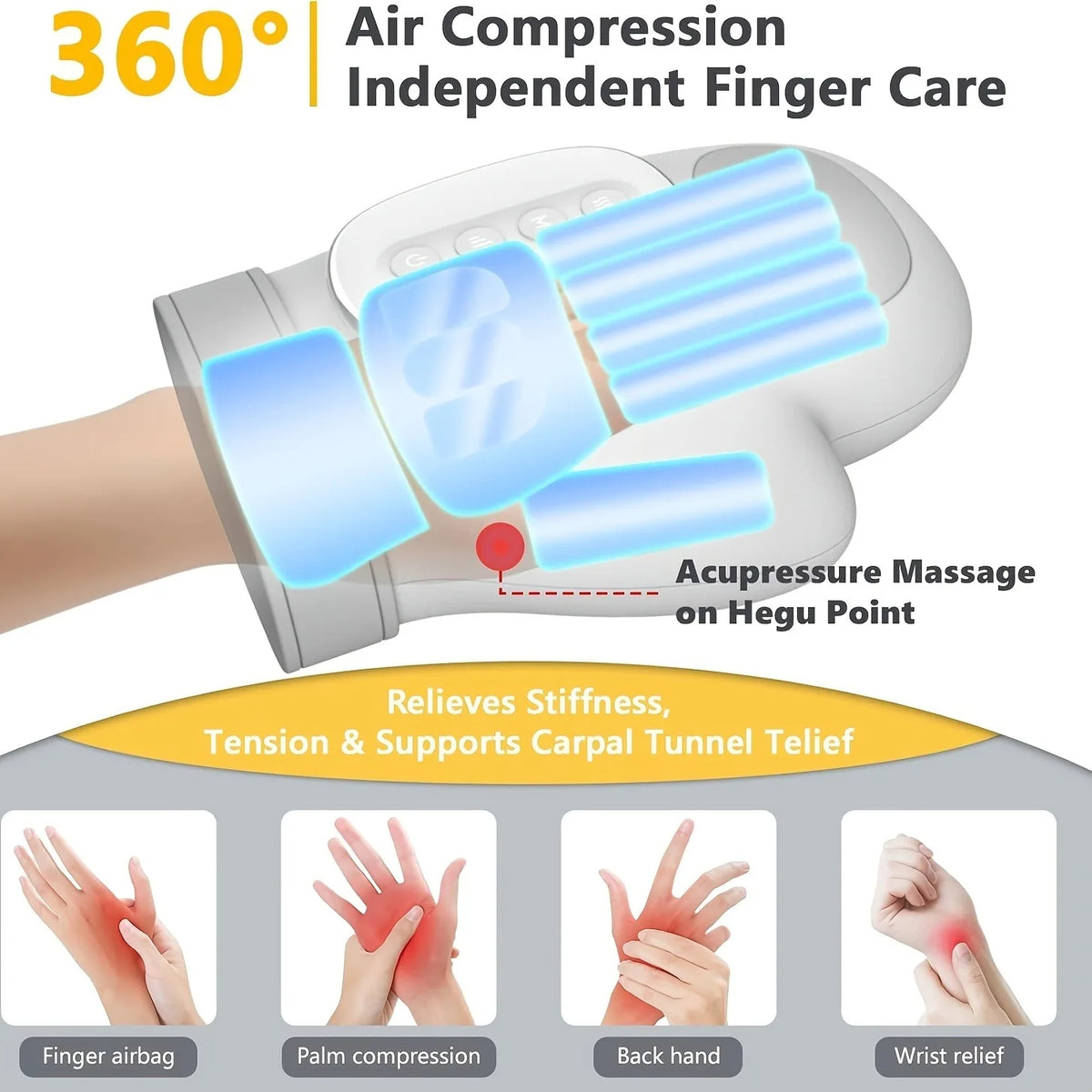 5 Electric Level Hand Massager with Airbag Compression Finger Wrist Palm Massage Machine Vibration Glove for Hand Muscle Relax