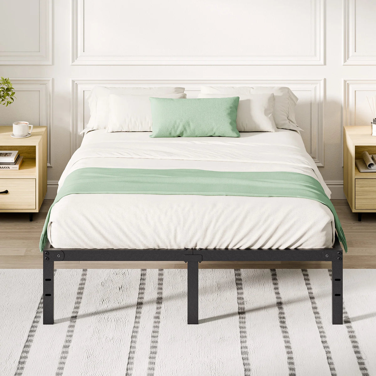 MCQ 14 Inch Metal Platform Bed Frame All Size Platform with Storage Sturdy Steel Slat Support Bedroom Bed Heavy Capacity For Home