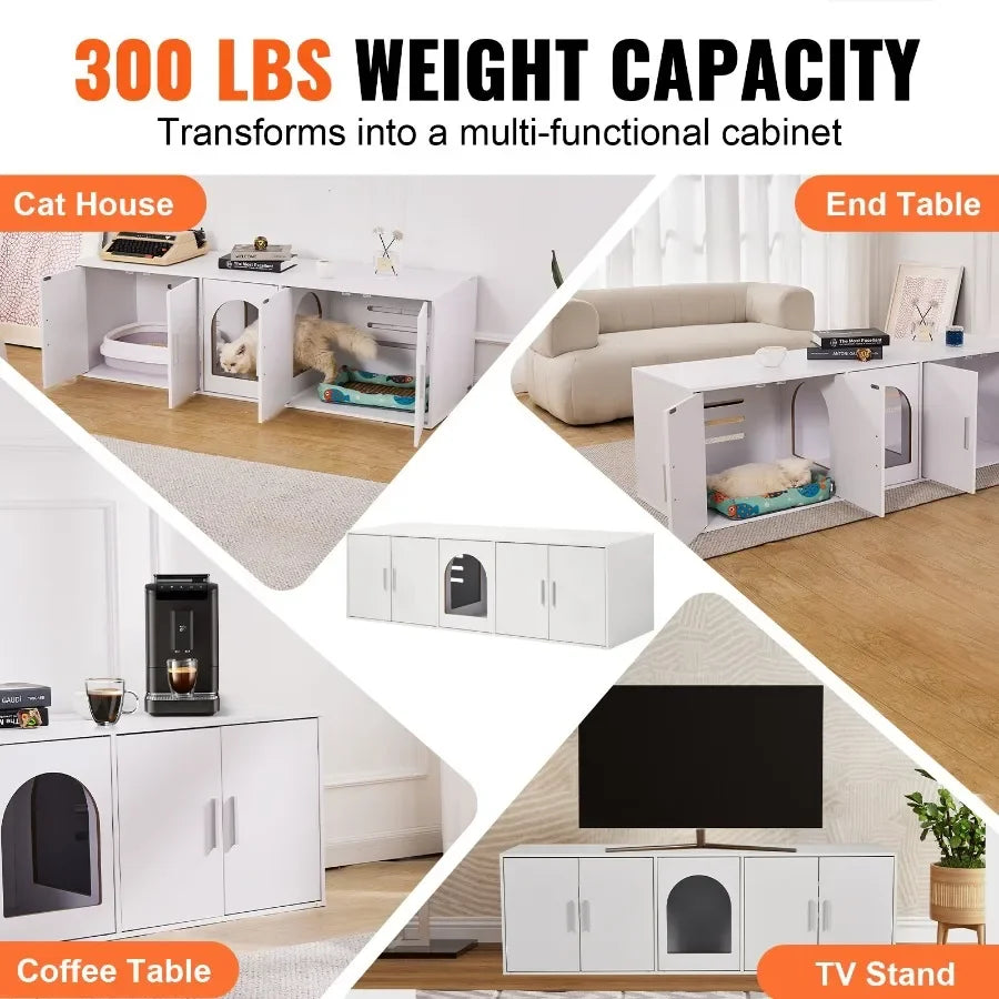 VEVOR Cat Litter Box Enclosure Wooden Litter Box Furniture Hidden White