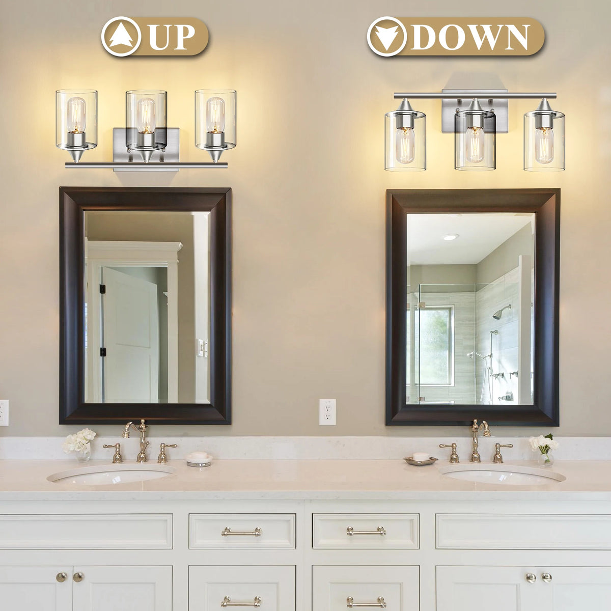 Three Light Brushed Nickel Bathroom Vanity Light With Clear Glass