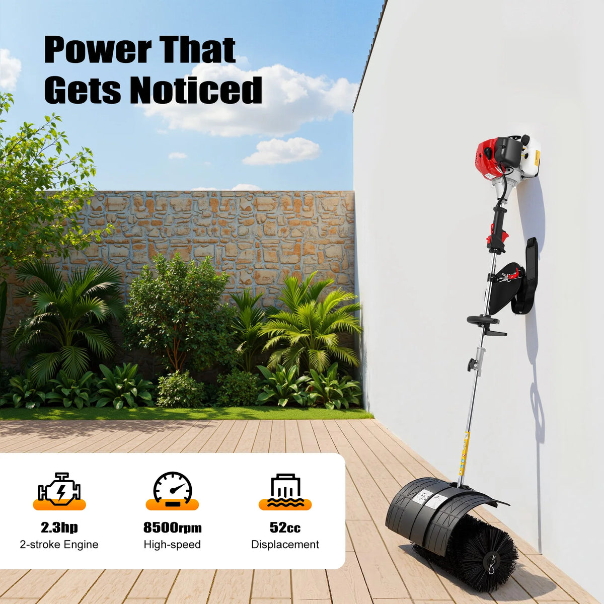 Gas Powered Walk Behind Sweeper for Lawn and Driveway Cleaning